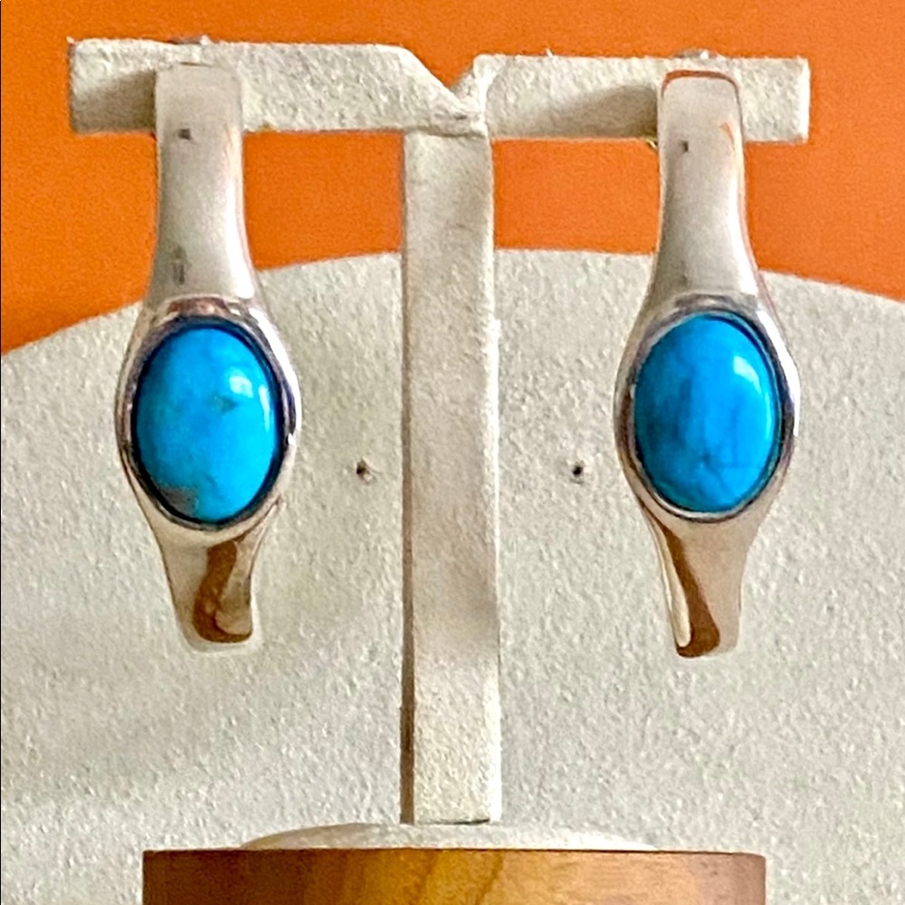 Simon Sebbag Sterling Silver/Turquoise Hoops Earrings
